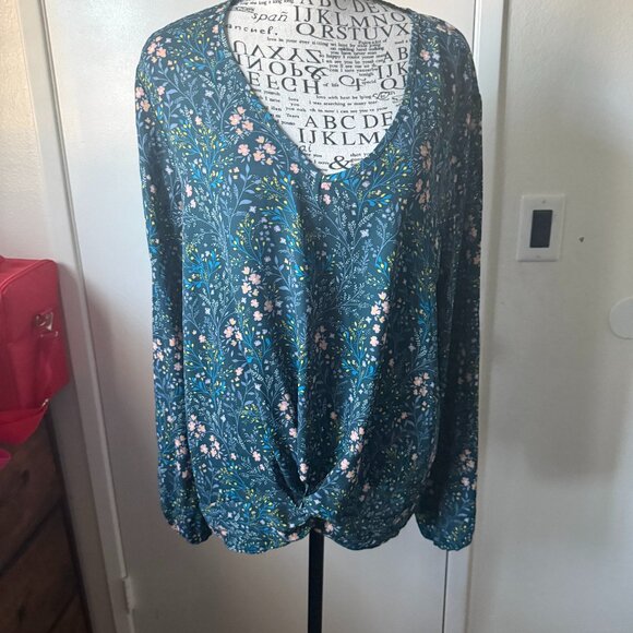 LOFT Tops - Loft Floral green V neck blouse